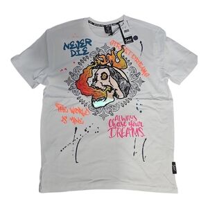 NEW Switch Remarkable Graphic White Short‎ Sleeve Tee,Irridecent Skull Xl,XXL